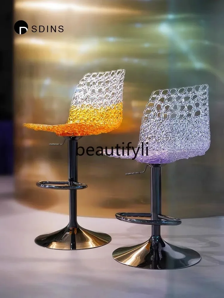 DD45 Rotating Adjustable Crystal Bar Chair Italian Minimalist Dining Chair 304 Stainless Steel Island Chair