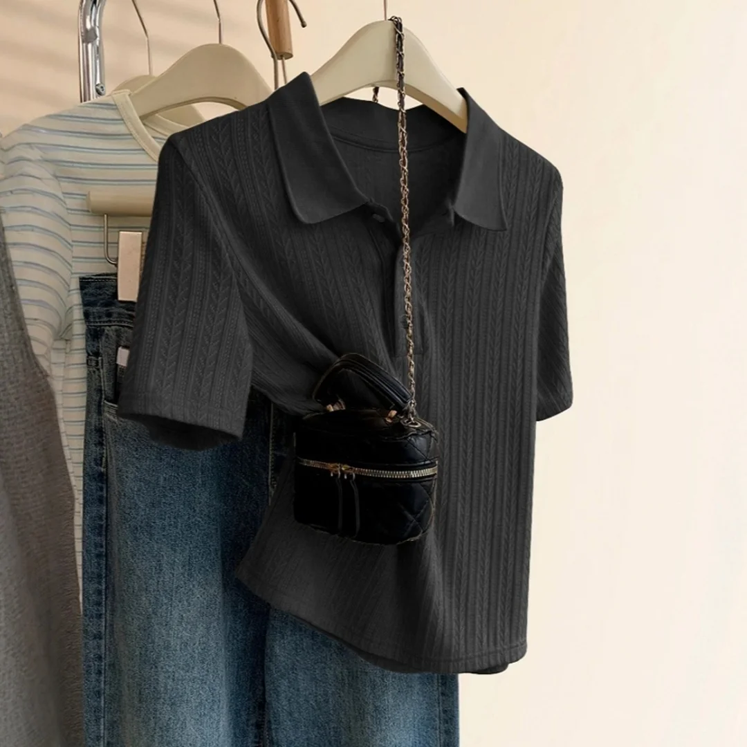 Oule sur mesure tricoté irt ort Sve femme été Faion oulder longueur f Sve haut colle fibre tenue décontracté