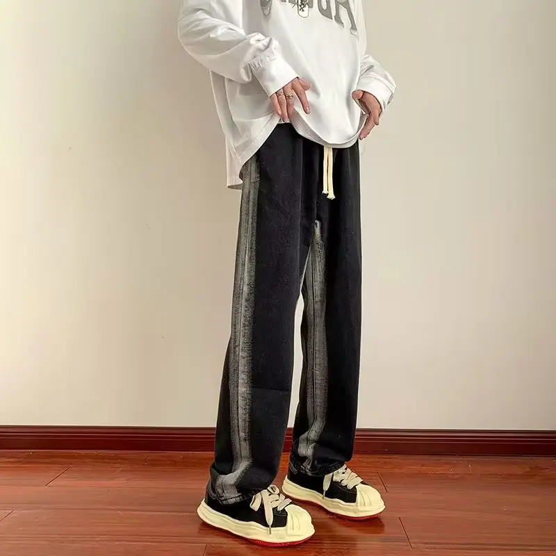 

Retro Print Loose Fit Straight Leg Jeans Men's plus Size 300 Pou Autumn Faion Wide Leg Pants Street Sle Slimming Brand