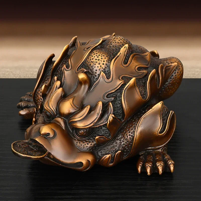 Feng Shui Copper Golden Toad Ornaments Flame Toad Three-legged Toad Home Office Desktop Decor