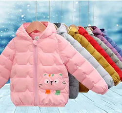 Winter Boys Warm Down Jackets Autumn Fashion Baby Girls Cute Cartoon Warm Zipper Jacket Hooded Outerwear Children Coats Jackets