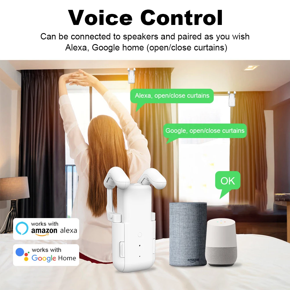 

Tuya WiFi 3In1 Roman Rod T/U Track Curtain Robot Умный электрический робот для штор со шлюзом Голосовое управление для Alexa Google Home