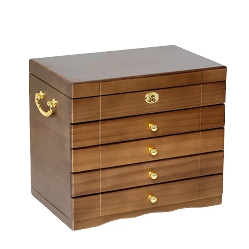 Vintage Wooden Jewelry Box Ring Necklace Jewelry Storage Box Light Luxury Household Rectangular Storage Tools Jewelry Container