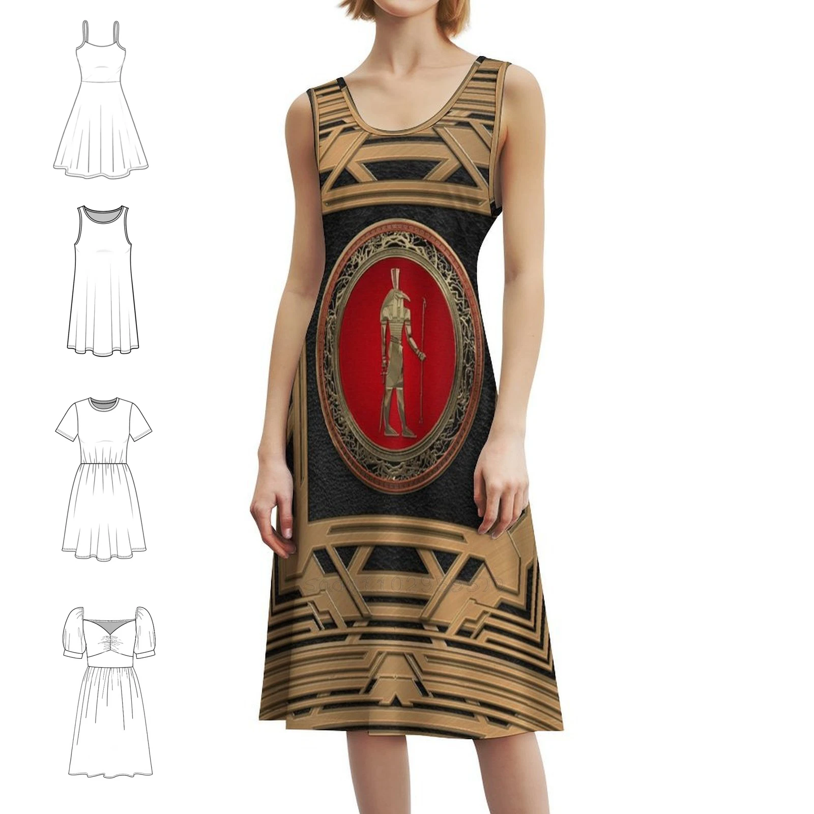 

Боги Египта, богемное платье без рукавов для женщин, пляжные вечерние платья с принтом, коллекция сокровищ Египта от Serge Womens