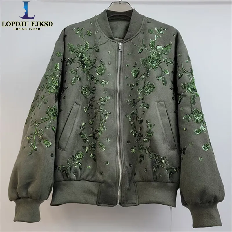 Winter New Coat for Women,Retro Heavy Industry Sequins Embroidery Loose Cotton Jacket