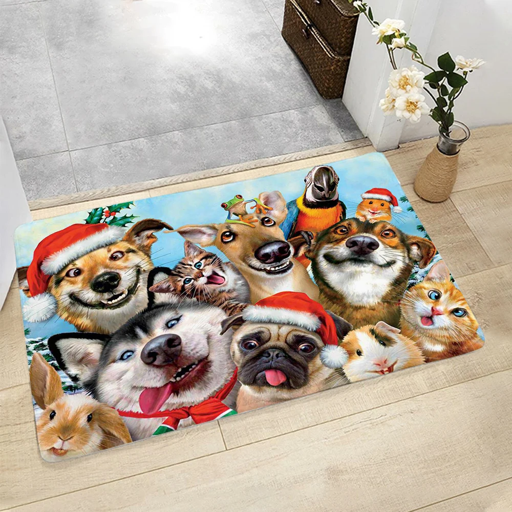 

CLOOCL New Fashion Carpets Christmas Funny Dogs Cats 3D Printed Floor Mats Flannel Indoor Door Mat Area Rug Kitchen Rugs 40x60cm