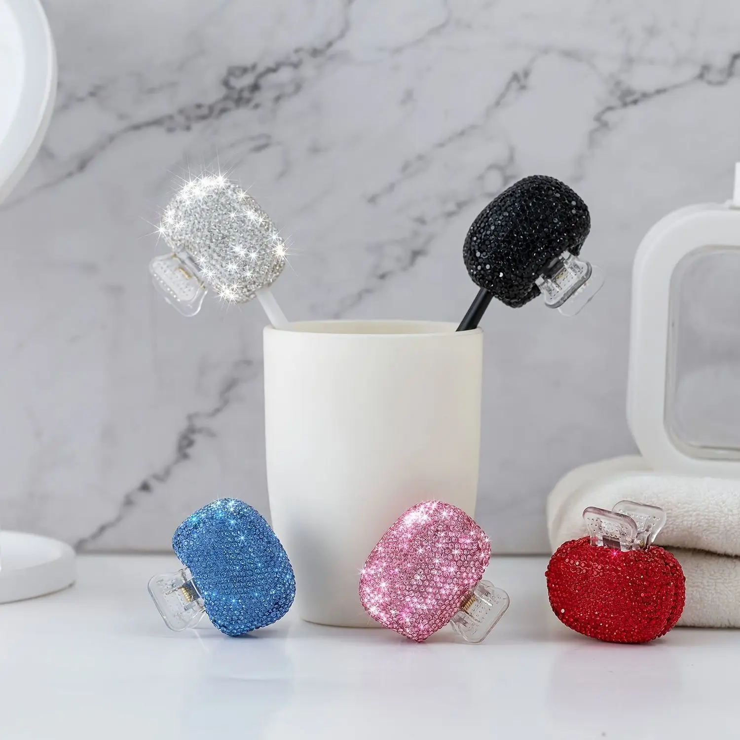 2PCS Bling Diamond Toothbrush Covers Toothbrush Head Protector Cap Brush Pod Case Protective Portable Plastic Clip For Household