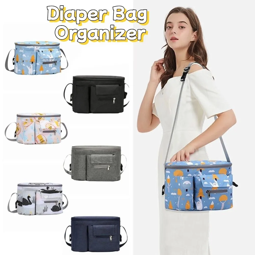 Bolsa para cochecito de bebé de gran capacidad, bolsa de pañales de dibujos animados con múltiples bolsillos, organizador para ahorrar espacio, bolsa colgante para cochecito de bebé portátil
