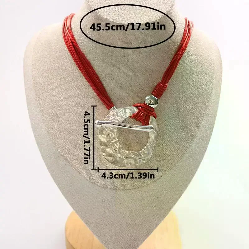 الرجعية البوهيمي العرقية نمط غير النظامية دائرة OT مشبك شكل قلادة قلادة حبل من الجلد الأحمر لافتة للنظر مجوهرات الحفلات هدية