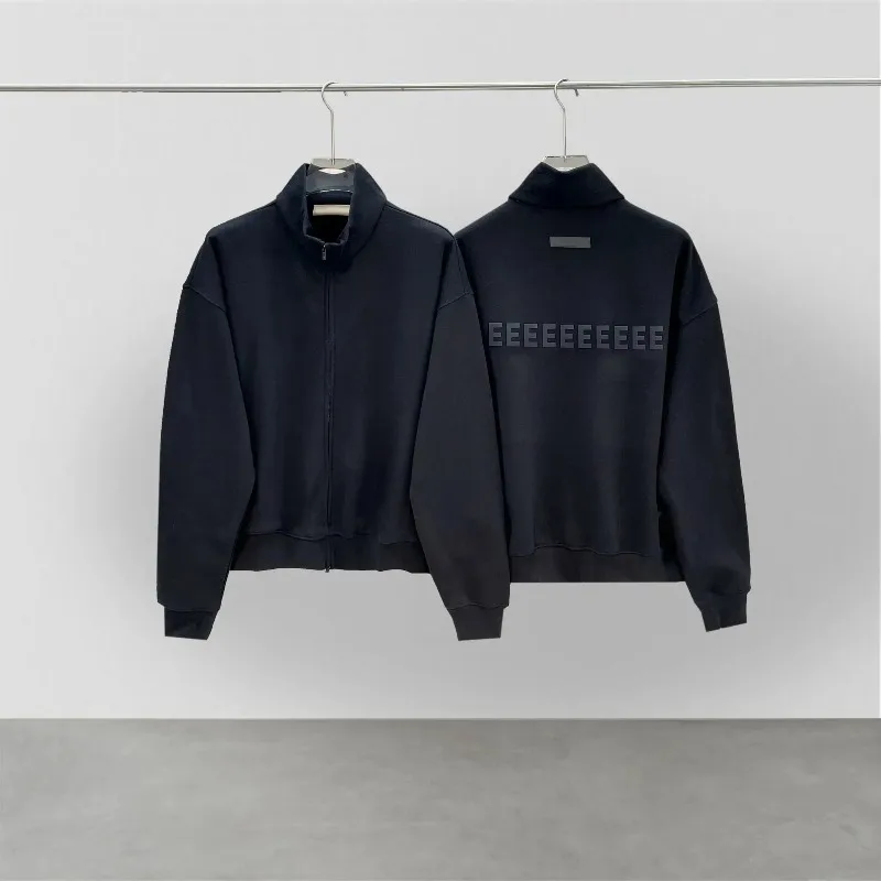 

FW22 Double Line Men Zipper POLO Sweatshirt Classic Brand Back Two Rows Flocking Letter Stand Collar Zipper Cardigan Hoodie Coat