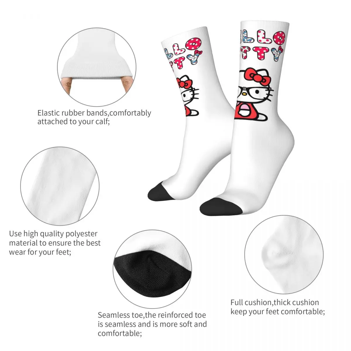 Official Hello Kitty Nerd Glasses Socks Men Women Fashion Socks Novelty Spring Summer Autumn Winter Socks Gifts