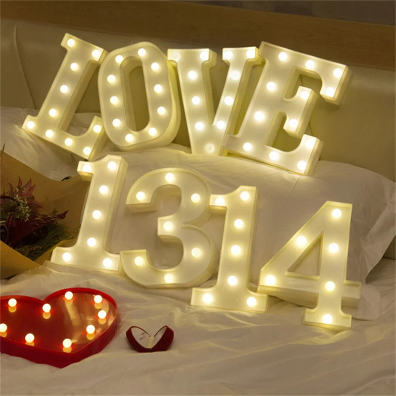 Alphabet Letter LED Lights Luminous Number Lamp Decoration Battery Power Night Light Party Baby Bedroom Festival Home Decorative