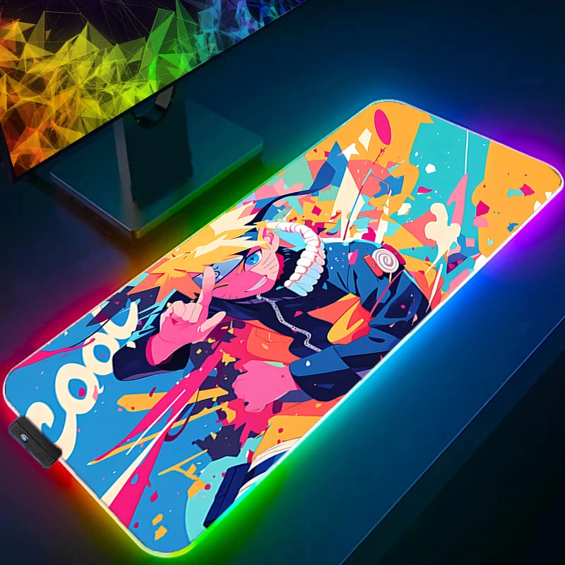 

RGB Mouse pad N-naruto Uzumaki Computer Speed type carpet mat for e-sports players Laptop Keyboard LED Anime Mousepad Desk Mat