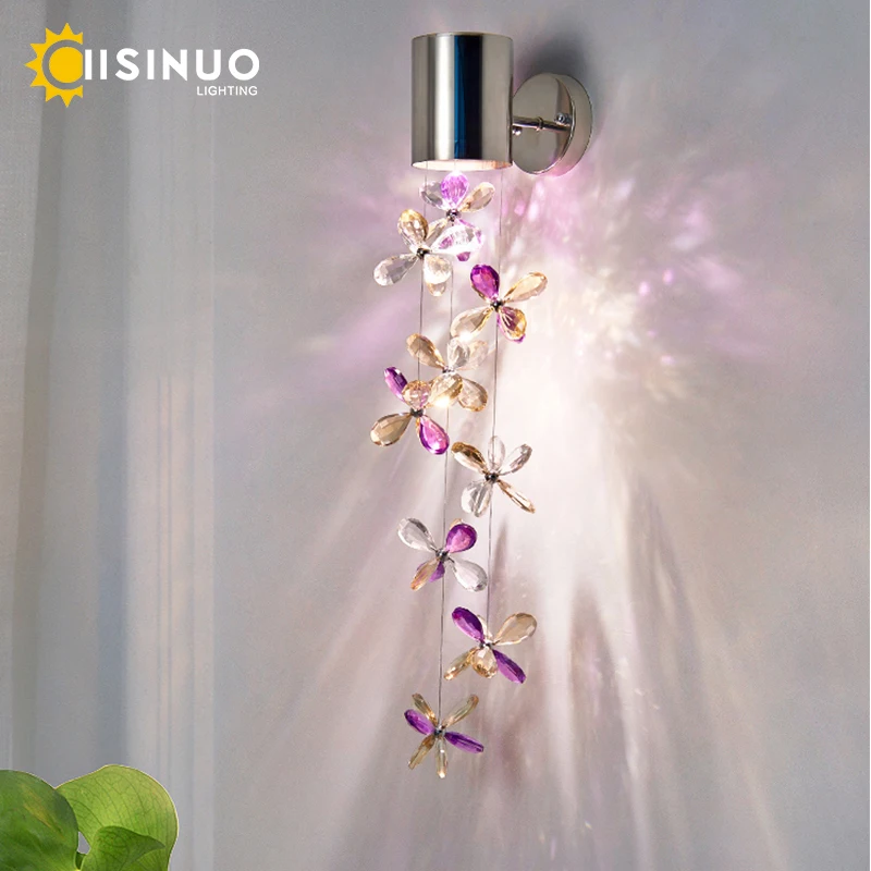 Luxury Crystal Bedside Wall Light Stainless Steel Finish Wall Sconces G10 Crystal Hanging Chain Lighting for Bedroom Living Room