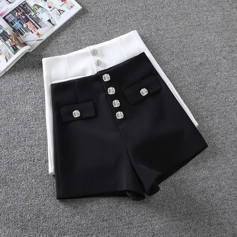 

Fashion Diamonds Suit Pants Women Summer Elegant Temperament Solid Color Wide Leg Trend All-match Appear Thin Casual Shorts