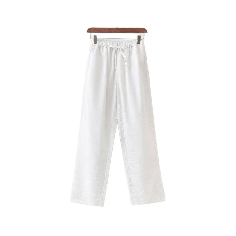 Vintage Linen Chinese Style Pants Men's Loose Straight Leg Trousers Cotton Elastic Waist Casual
