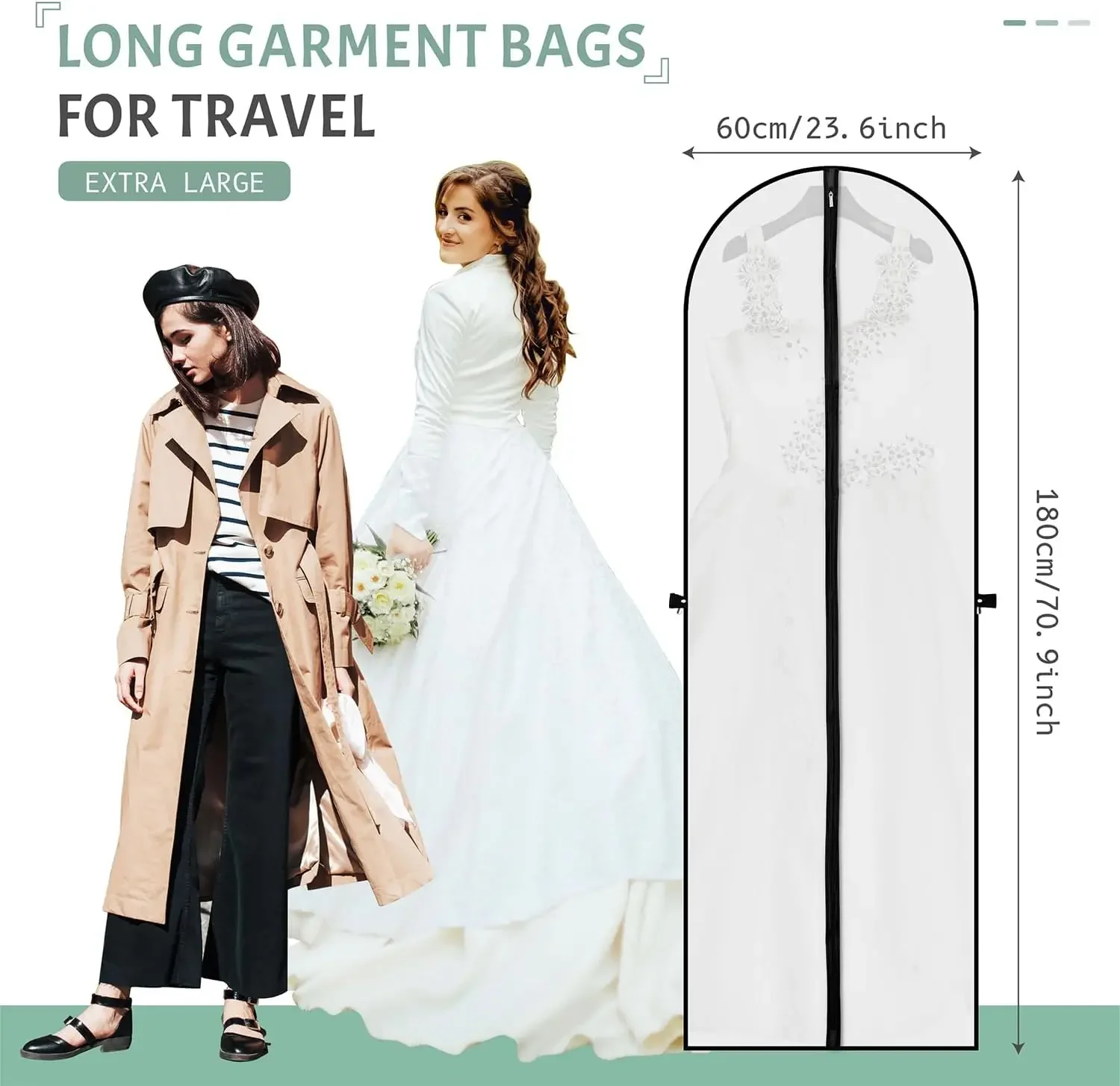 60x180cm Kleidung Staubschutz Kleidungsstück Anzug Kleid Jacke Kleidung Mantel Staubdichte Abdeckung Schutz Reisetasche Anzug Hochzeitskleid Abdeckung – Detail 1