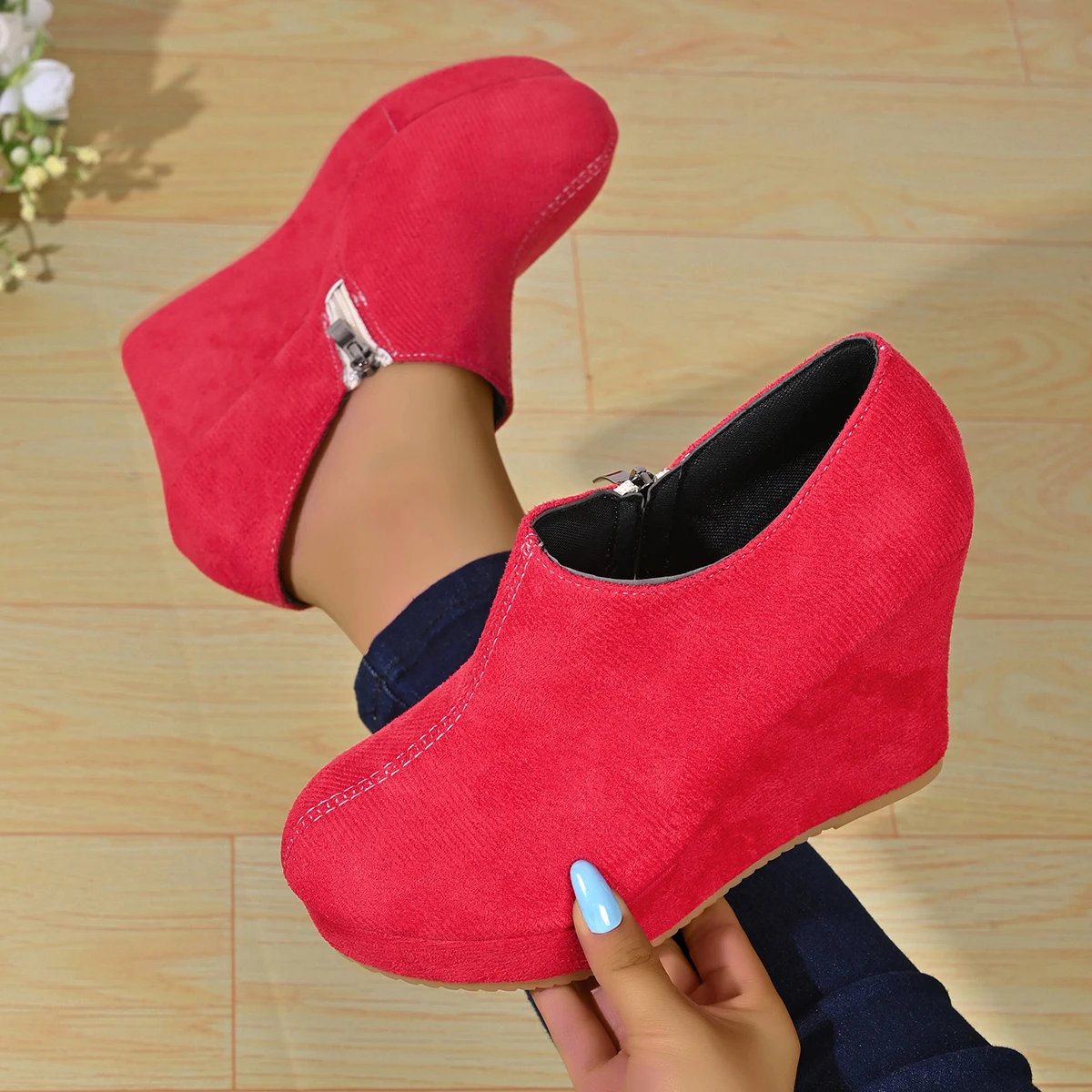 Trend Women Ankle Boots Platform Wedges Shoes Women Spring Fashion Sweet Short Boots with Ultra-high Heels Thick Soles Shoes