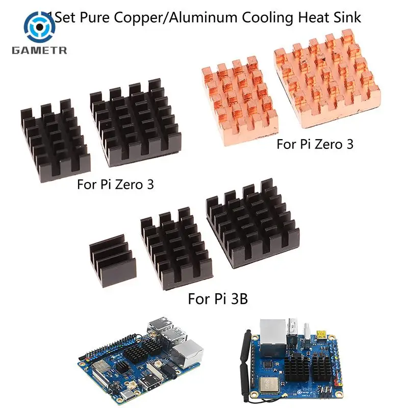 ฮีทซิงค์อลูมิเนียมระบายความร้อนทองแดงบริสุทธิ์1ชุดฮีทซิงค์คูลเลอร์หม้อน้ำชุดระบายความร้อนสำหรับ ORANGE Pi ZERO 3/3B