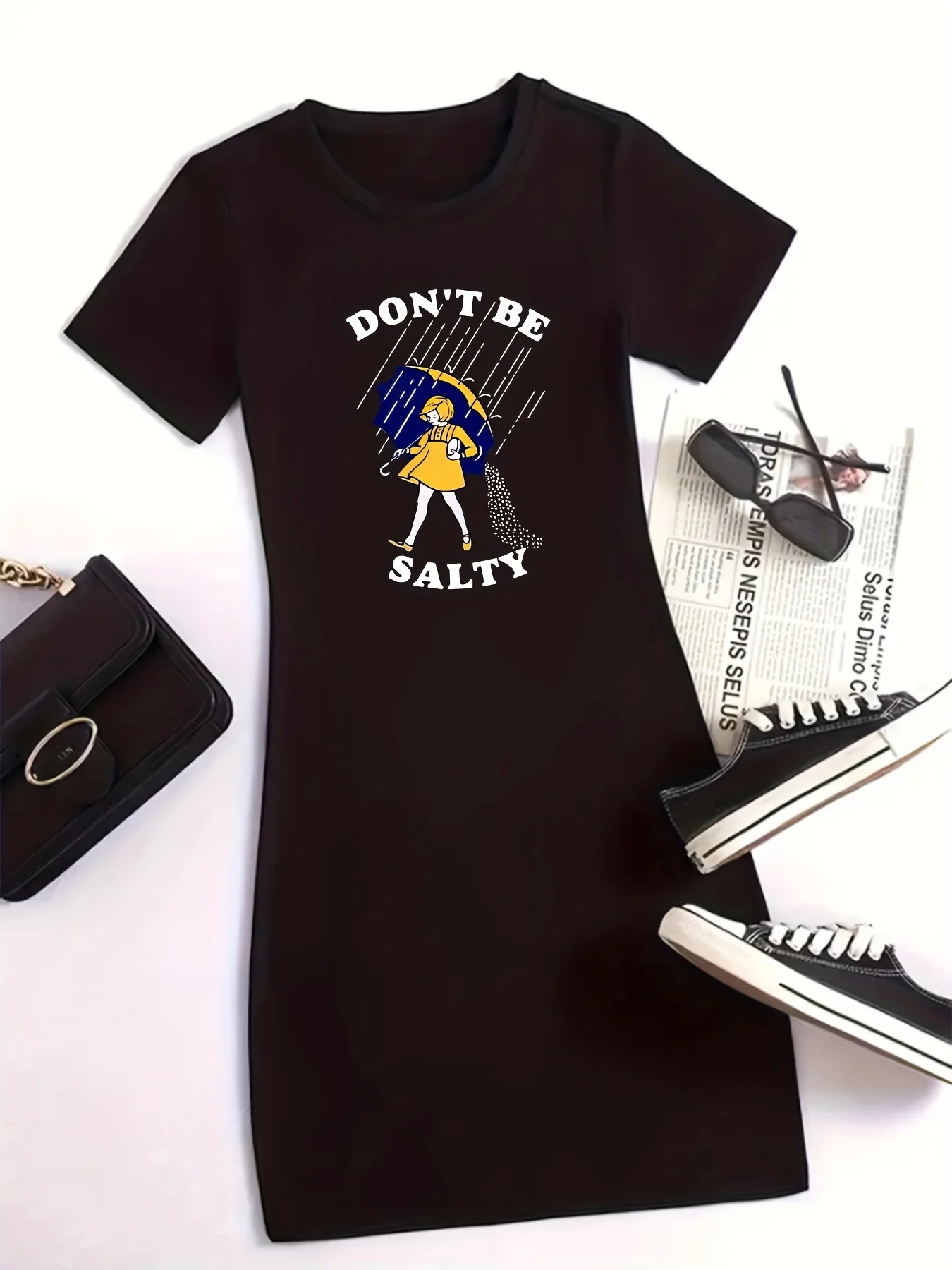 

Лето Don't Be Salty с графическим принтом, женское платье большого размера из искусственного хлопка, футболка высокого качества с круглым вырезом, пижамы, домашняя одежда