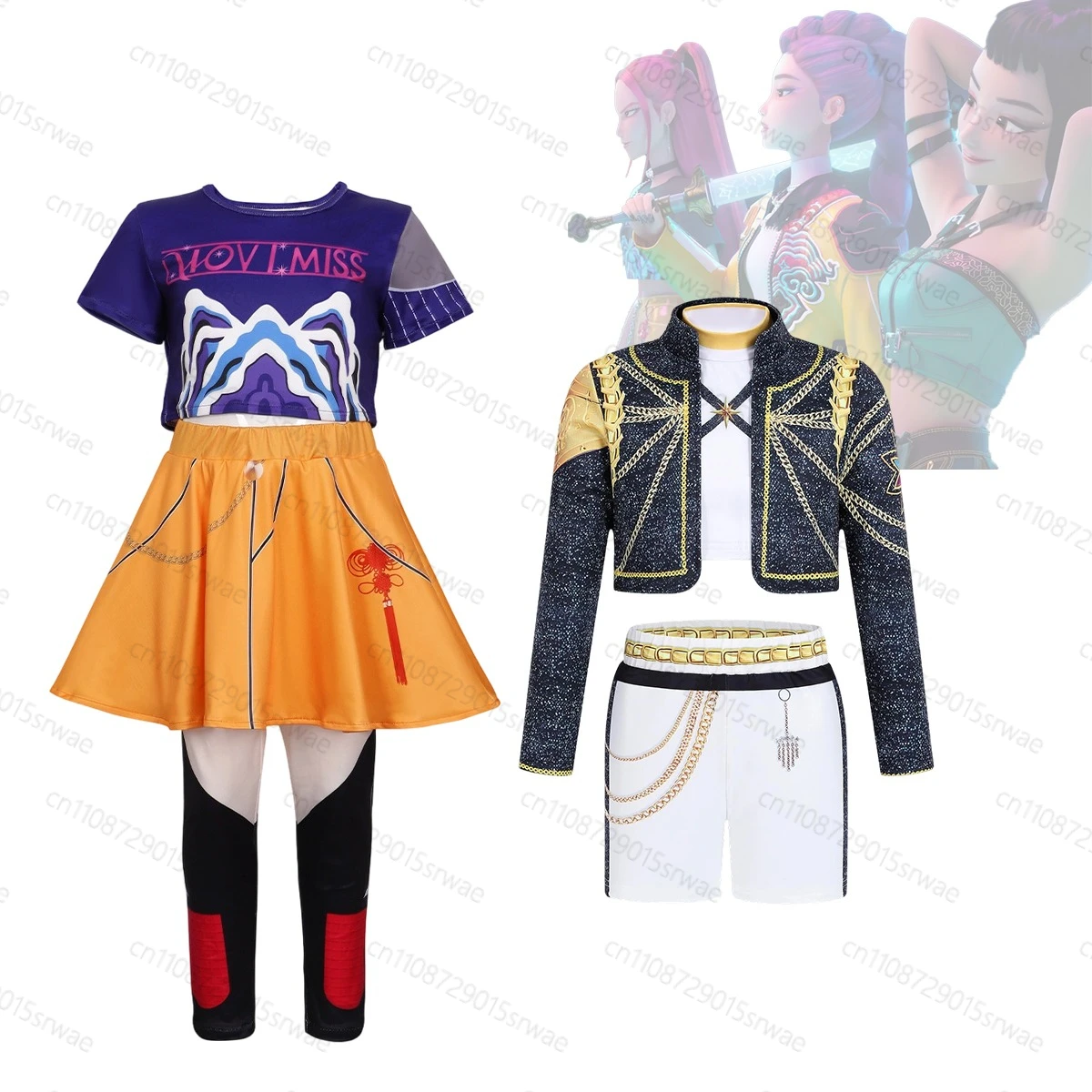 

Kids Singer Performance Outfits Stage Outfits Cosplay K-Pop Demon Hunters 3D Print Black Golden Cosplay Suit Costume