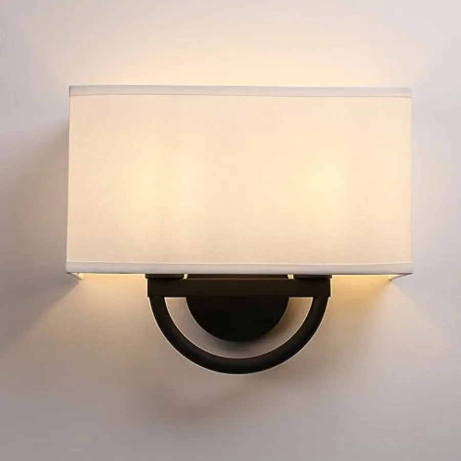 

Industrial 2-Lights Wall Sconce Fixtures with White Textile Shade, Vintage Double Head Wall Light Lamps Decor for Hallway Bedro