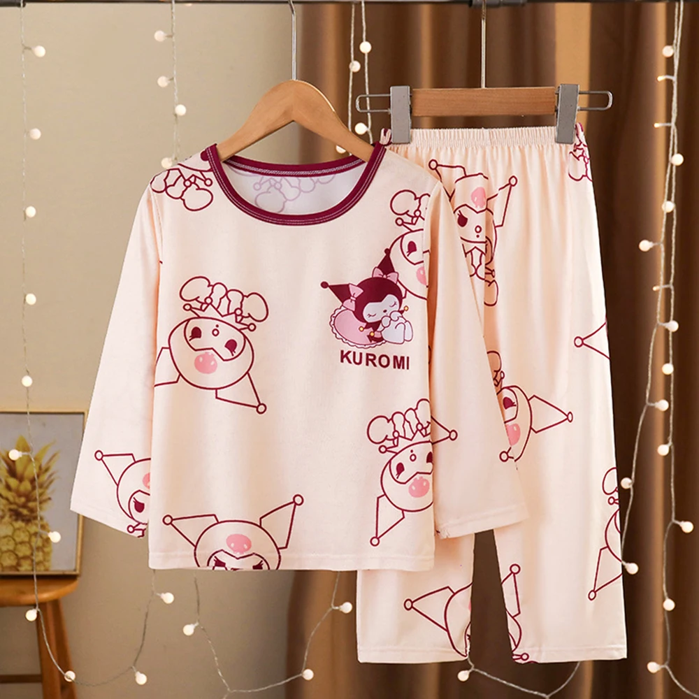 Anime Sanrios Children Pajama Kuromi Hello Kitty Melody Cinnamoroll Cartoon Kawaii Boy Girl Long Sleeve Pants Summer Home Wear