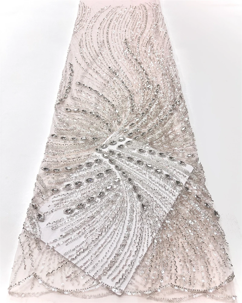 

Luxury African Sequins Groom Lace Fabric High Quality French Nigerian Beaded Lace Fabric For Wedding Dress