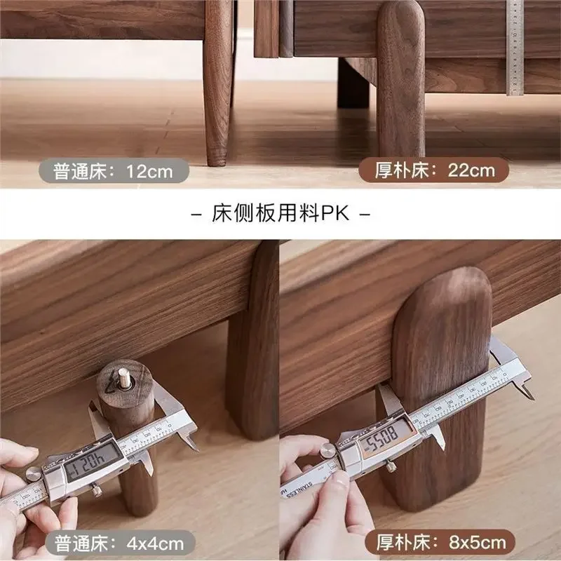 سرير من الخشب الصلب بالكامل بسيط من الشمال، غرفة نوم من خشب الجوز الأسود، سرير مزدوج 1.5 م 1.8 م سرير عائلي #5