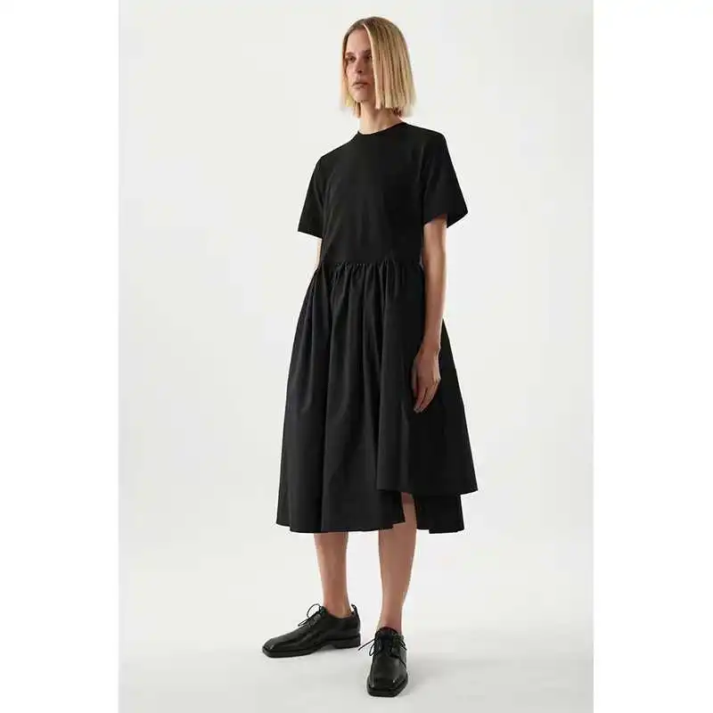 Cos Sle été nouveau banlieue femmes Crewne t-shirt Midi coton lin mélange doux a-ligne Dr taille moyenne longueur