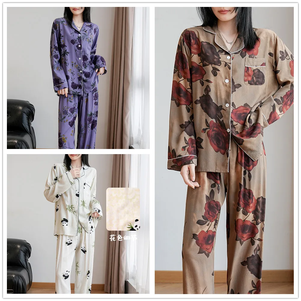 

Two-piece Set Women Home Clothes for Summer Autumn Long-sleeved Viscose Trouser Suits Women Sleepwear Pajama Set