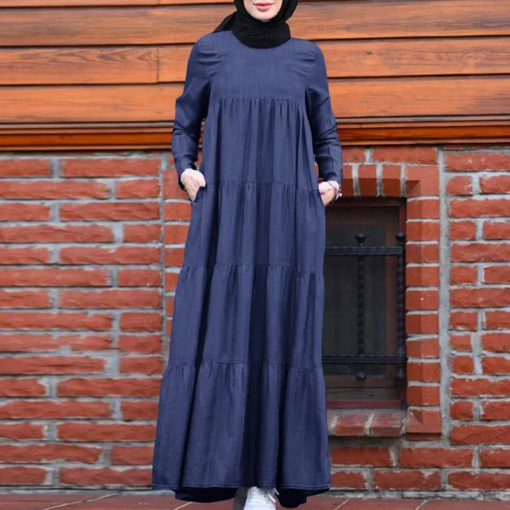 Fashion Women Muslim Hijab Dress Turkey Dubai Abaya Kaftan Islam Clothing Elegant Solid Color Abayas Long Dresses Female Vestido