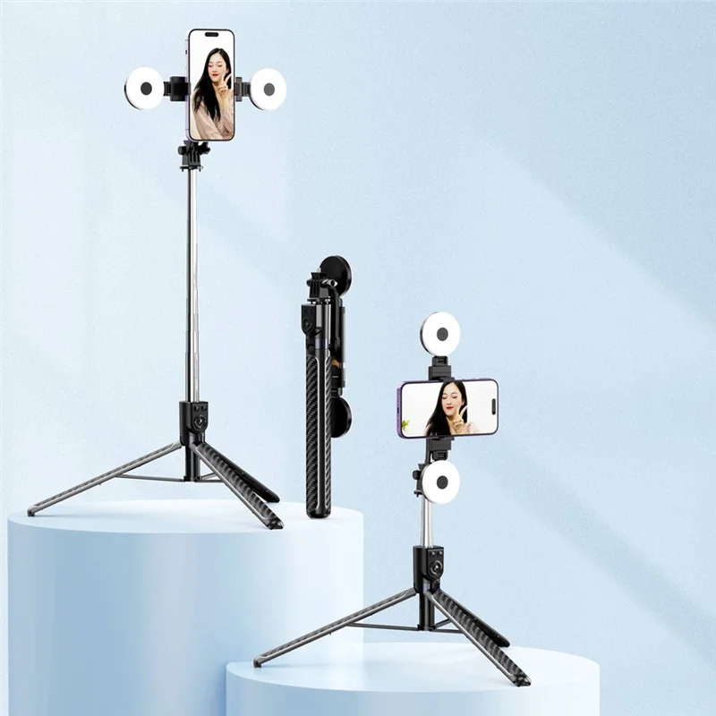 Trípode/palo Selfie inalámbrico con trípode extensible remoto Bluetooth ligero para grabación, vídeo y imagen negro