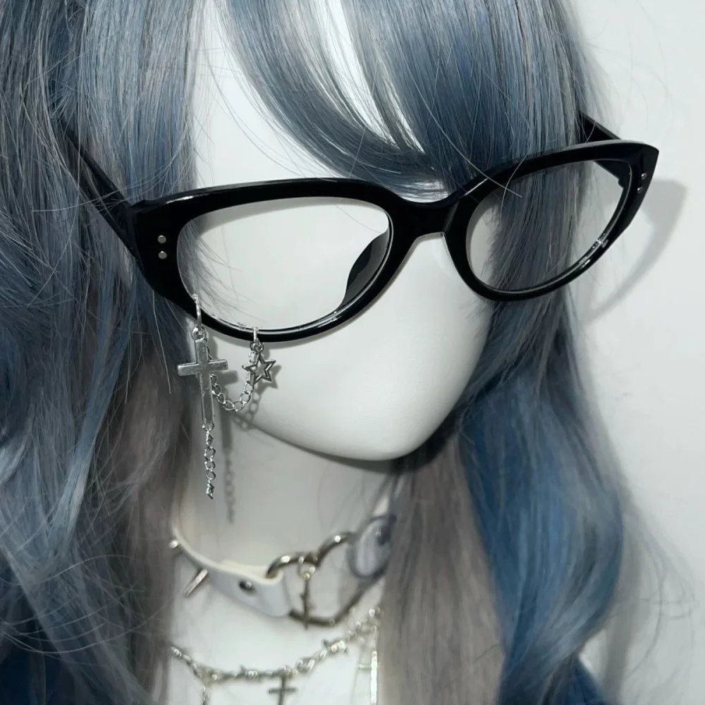 

Original small black framed cat eye Glamour Glasses subculture y2k anti blue light flat mirror cross Small Frame Gaming Glasses
