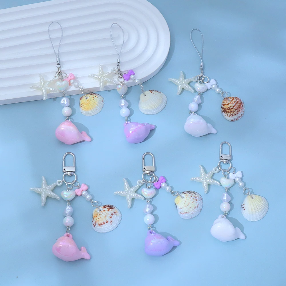 Fashion Dolphin Keyring Sweet Starfish Shell Shape Keychains Car Key Accessories Friend Gifts Souvenir Backpack Ornaments