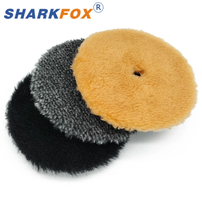 Sharkfox 5/6Inch Wool Car Polishing Pad High Density Lamb Woollen Polish Buffing Pad Wool Polishing Pad for Car Detail Polishing