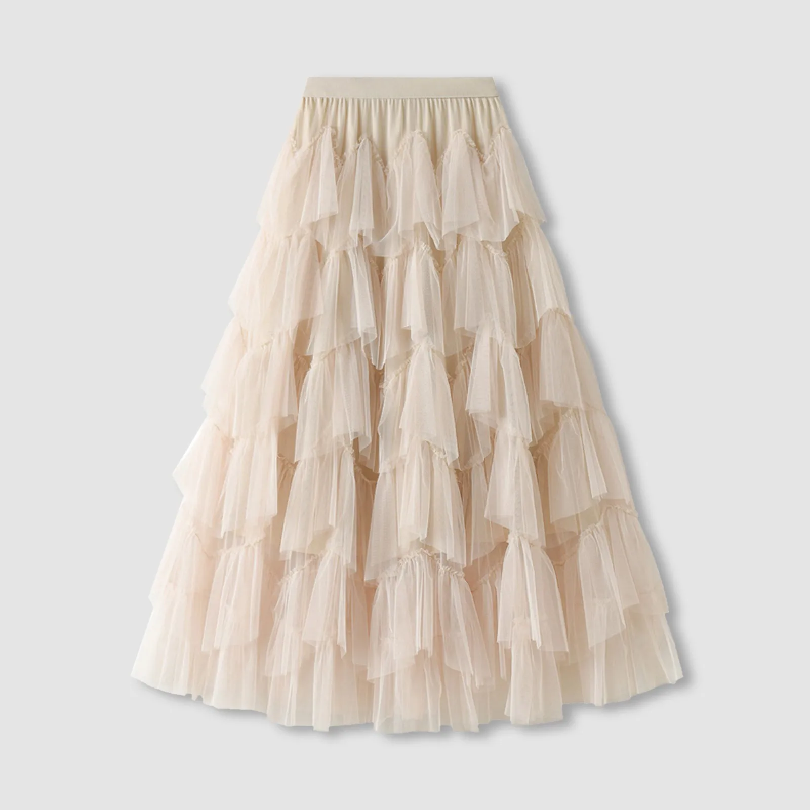 

New Korean High Street A Line High Waist Long Mesh Skirt For Female Fashion Beading Tiered Maxi Tutu Tulle Skirt for Women