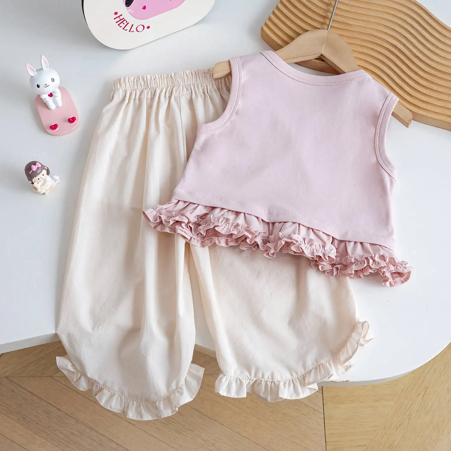 Korean  women's treasure  cute camisole dress foreign-style sleeveless dress T + sweet lace wide-legged trousers two-piece set