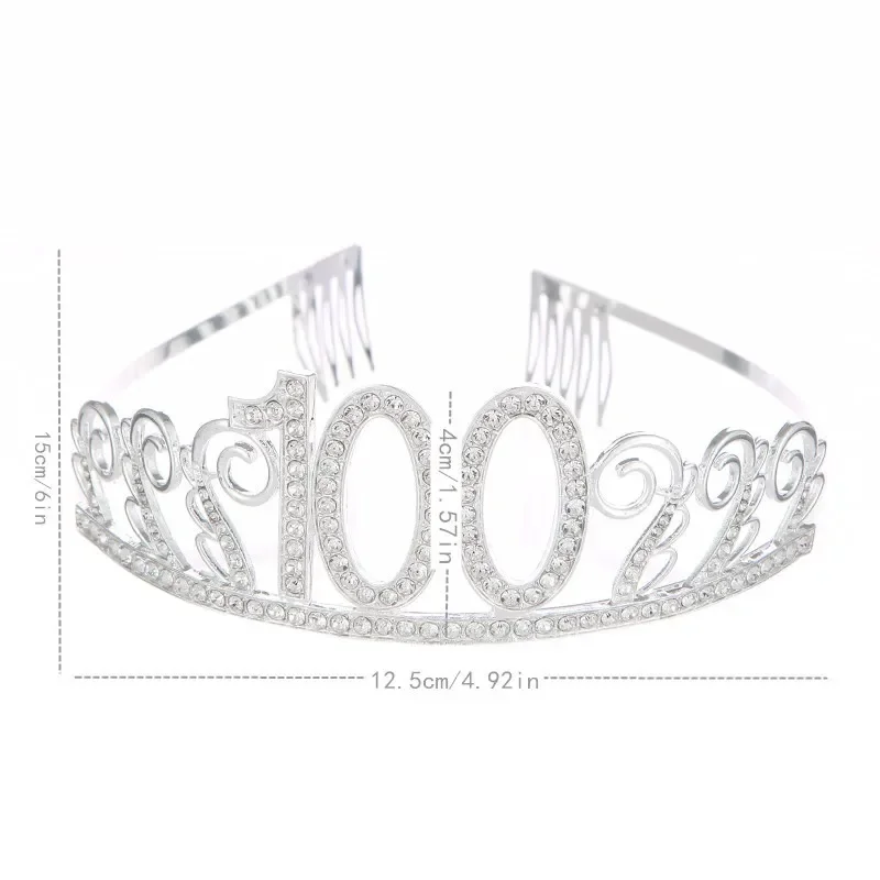 100 and Fabulous Tiara and Sash Set for Women Lady Happy 100th Birthday Party Decoration Supplies Favor Gift-Black White Gold