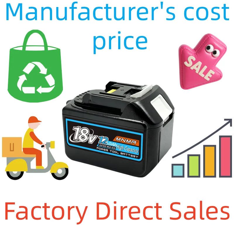 

High Power 18V 12.0Ah Lithium Battery Pack Replacement for Makita BL1860B BL1850B, Fits Cordless Drill DDF487 DTW700 DGA404a