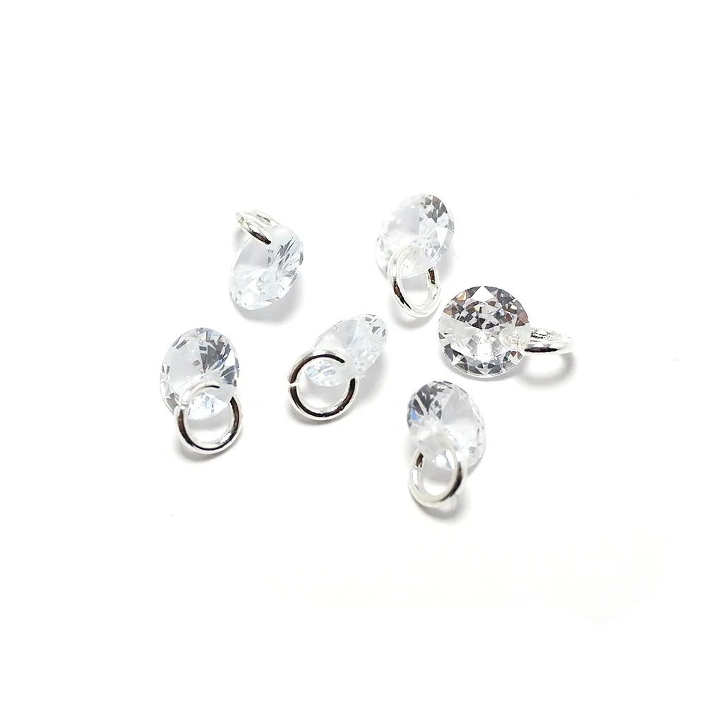 10pcs Sparkling White Transparent  Zircon,5mm Faceted Round Shape Loose Stone with silver ring,Charm For Earrings making jewelry