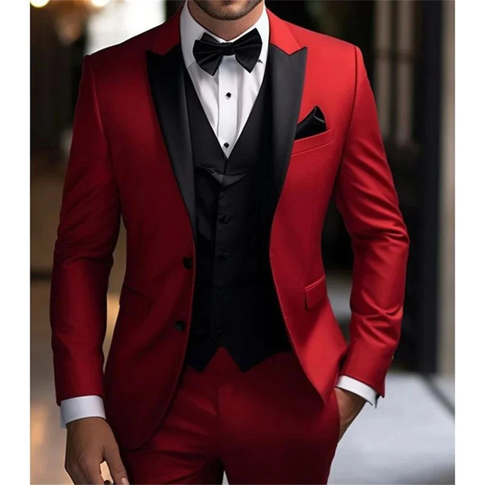 

2025 High quality fashion solid color suit (suit + vest + trousers) Business casual wedding trend three-piece set