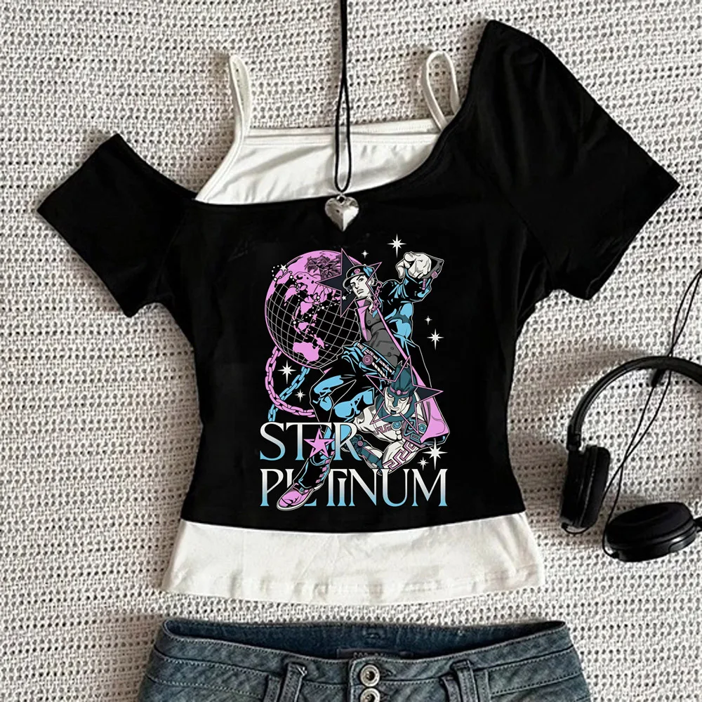 Jojo Bizarre Adventure Crop-Top für Teenager, Ausverkauf, Party, Emo, Kawaii, T-Shirt, 2000er, japanische Party, Goth-Scene – Detail 8