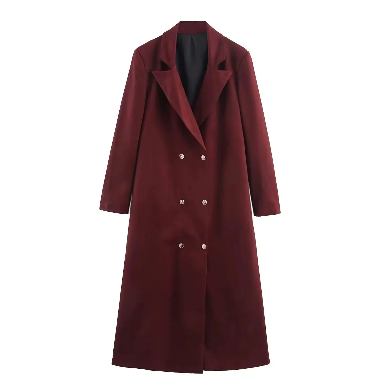 KONDALA Chic Winered Fashion 2025 Autumn Vintage Elegant Woman Long Coats Double Breasted Office Lady Tailored Collar Outwear