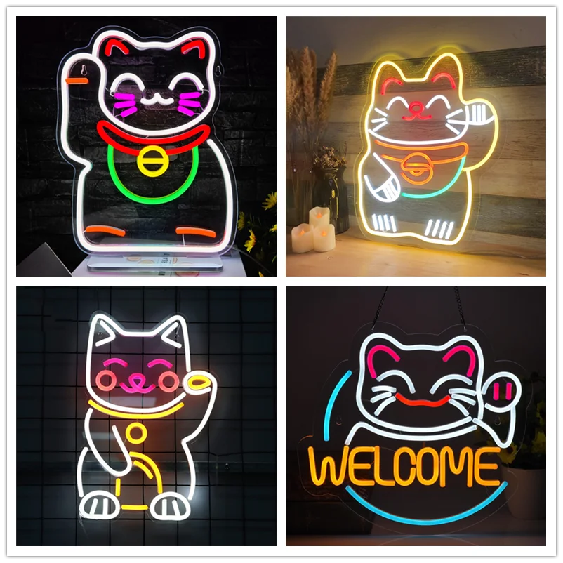 Fortune Cat Neon Sign USB LED Neon Light Sign for Wall Decor Business Restaurant BAR Canteen Kitchen Decor AD Window Sign