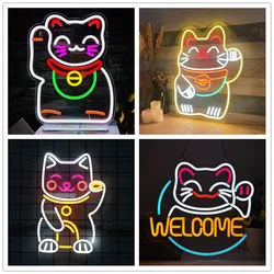 Fortune Cat Neon Sign USB LED Neon Light Sign for Wall Decor Business Restaurant BAR Canteen Kitchen Decor AD Window Sign