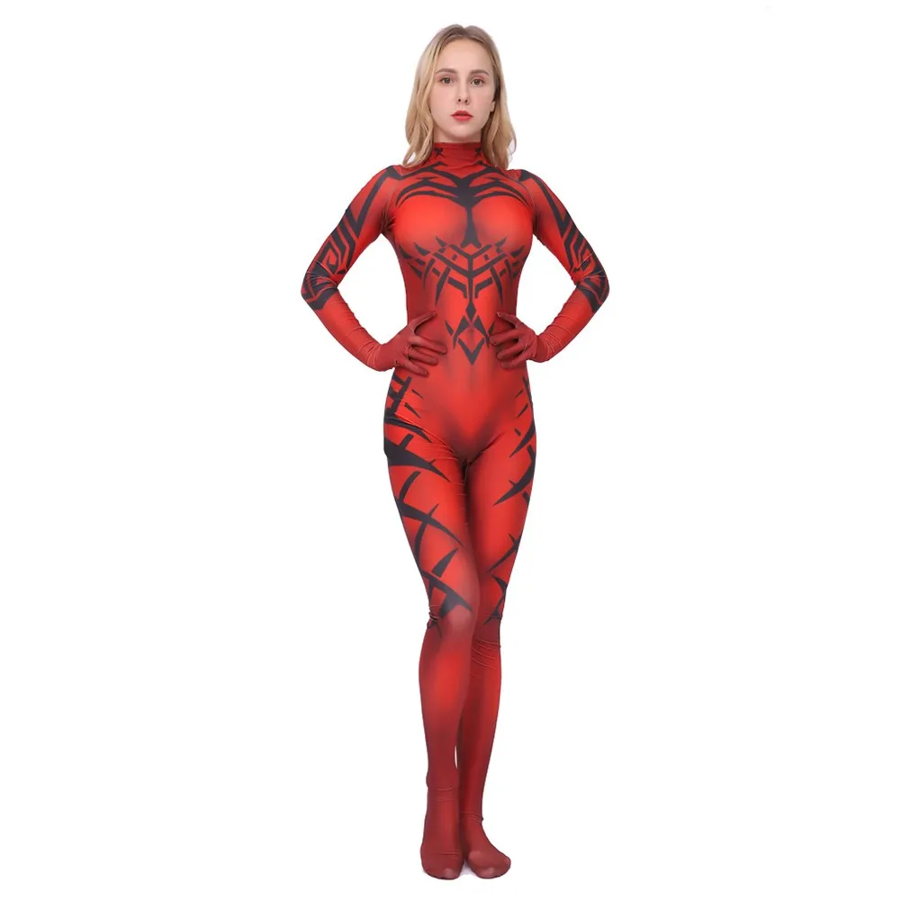 Darth Talon Traje Cosplay Feminino, Fatos de Festa de Halloween, Trajes de Batalha Espacial, Bodysuit Vermelho, Macacões, Roupas