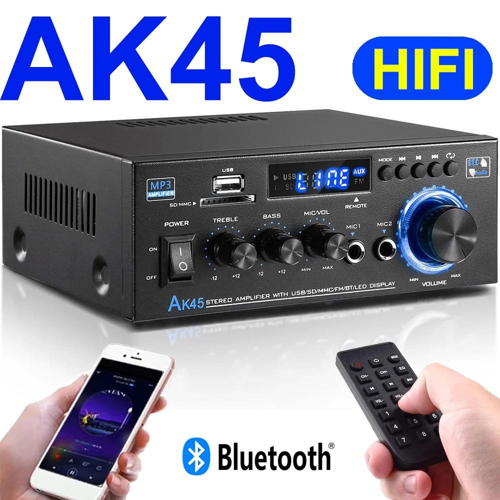 

AK45 Home Power Amplifier Bluetooth5.0 Channel 2.0 HIFI Digital Amplifiers Dolby Surround for Home Audio/video Systems AMP 70W*2