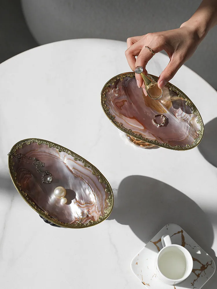 PYH high-grade natural clam shell plate light luxury gold-inlaid pearl tray high-end decorative ornament