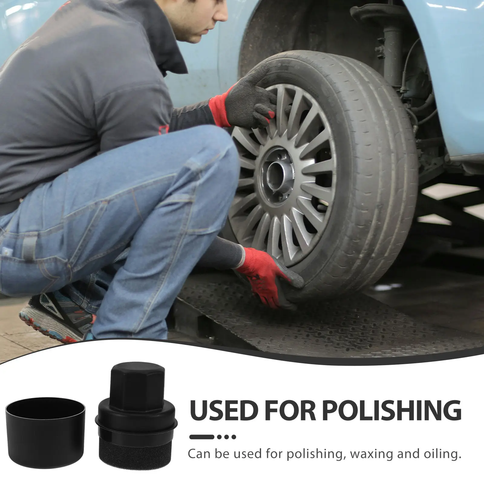 Tire Shine Brush Applicator Sponge High-Density Foam Head Ergonomic Grip Protective Cap for Tire Waxing Polishing Car Detailing view 4